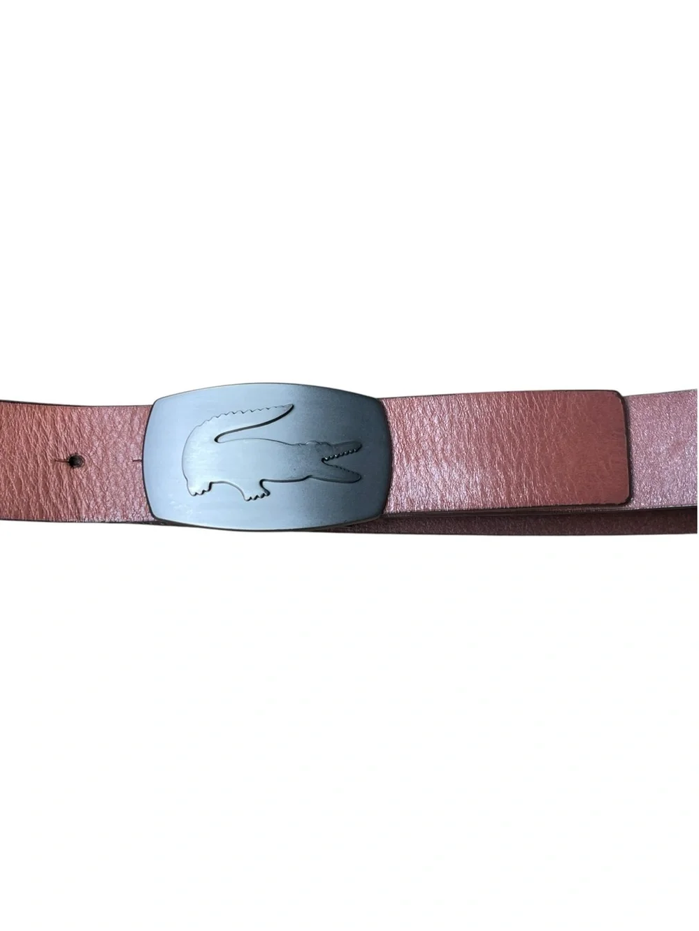 Lacoste Men’s Leather Debossed Logo Wide Brown Belt Sz 38 Large Buckle Alligator
